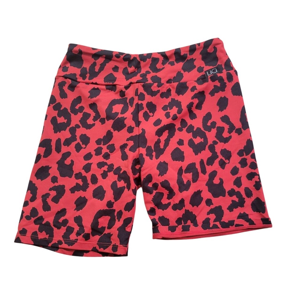 LiCi FIT Shorts Womens Medium Red Black Leopard Butt Lift Bike High Waist‎
